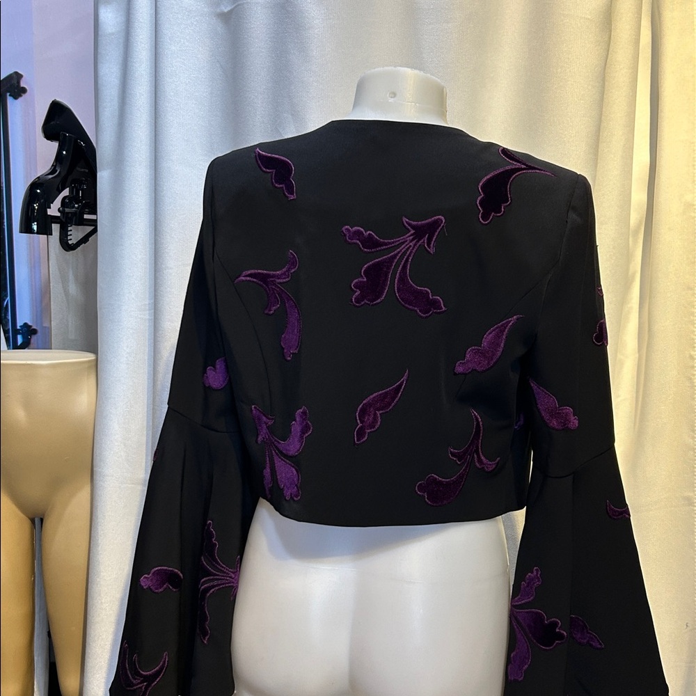 Alberto Makali Black Jacket with Purple Velvet Appliqués - Picture 4 of 6